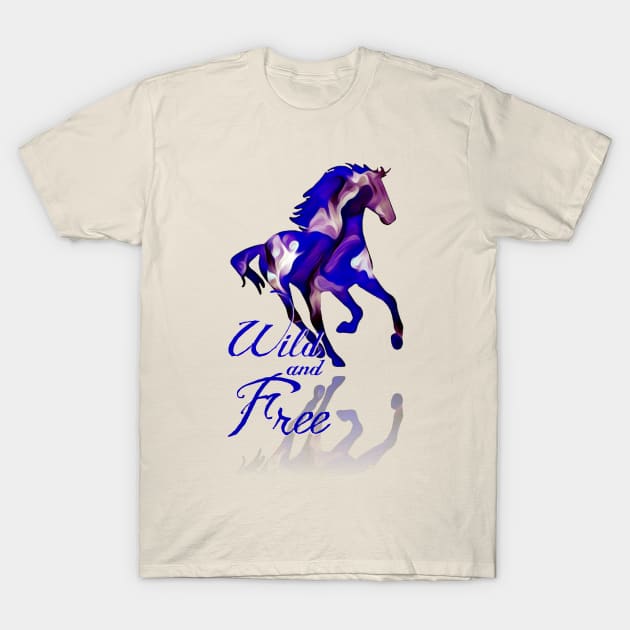 Wild and Free Horse Art - Blue T-Shirt by AlondraHanley